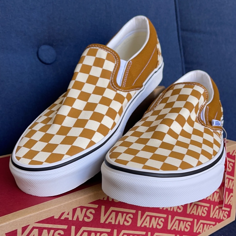 Vans Classic Slip-On Checkerboard Goldenbrown/True White MENS - Picture 7 of 16